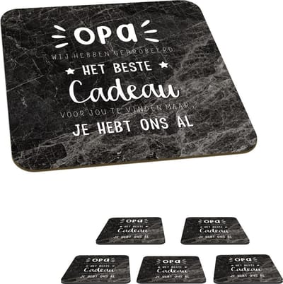Onderzetters voor glazen - Het beste cadeau - Opa - Spreuken - Quotes - 10x10 cm - Glasonderzetters - 6 stuks