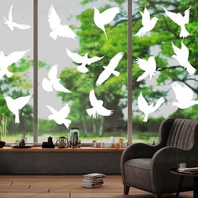 By shayne - Anti-Collision Raam Stickers - Vogelbescherming - Grote Maat - Zelfklevende Silhouetten - 48 Stuks - Geschikt voor Binnen en Buiten