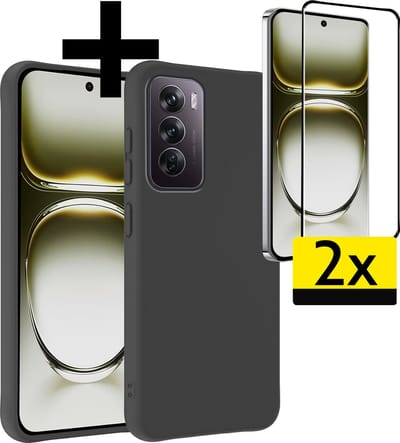 Hoesje - Met 2x Screenprotector - Geschikt voor OPPO Reno 12 - Sterk & Shockproof - Back Cover - Siliconen Case - Telefoon Hoes - Telefoonhoesjes - Zwart