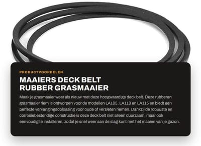 Dailygoods- Deck Belt Vervanging - Rubber - Geschikt voor John Deere LA105/LA110/LA115 - Duurzaam - Eenvoudige installatie - Afmetingen 1,27 x 261,6 cm - Grasmaaierband