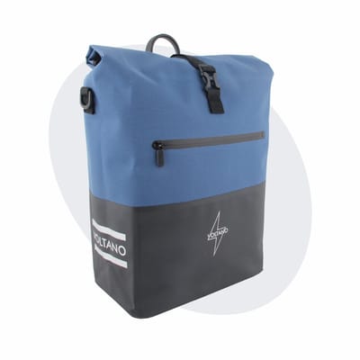 Voltano Enkele Fietstas Rolltop Reflective Special Edition - Zwart / Lakeblue - 25 Liter - 100% Waterdicht - Inclusief Extra Beugels Voor E-bike - Fietstassen Electrische Fietsen