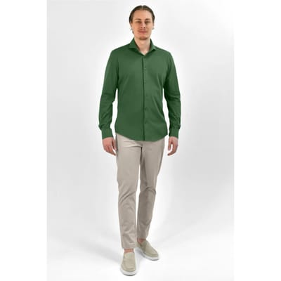 Vercate - Strijkvrij Overhemd - Japanese Knitted - Piqué Katoen - Groen - Slim Fit - Lange Mouw - Heren - Maat 37/S