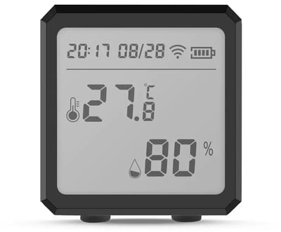 Digitale Thermometer Hygrometer – Weerstation met Klok – Slimme Temperatuur & Vochtigheid Sensor – 6 × 6.3 × 2.5 cm - Zwart