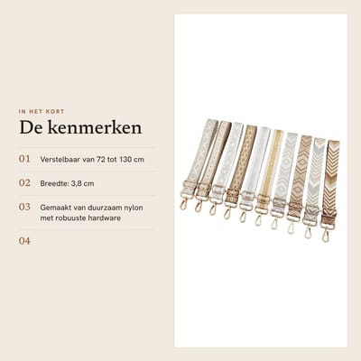 Dailygoods- Tasriem Verstelbaar 72-130 cm - Schouderriem - Boho-Stijl - Canvas - Vervangende Tasriemen - Duurzaam Nylon - Schouderband