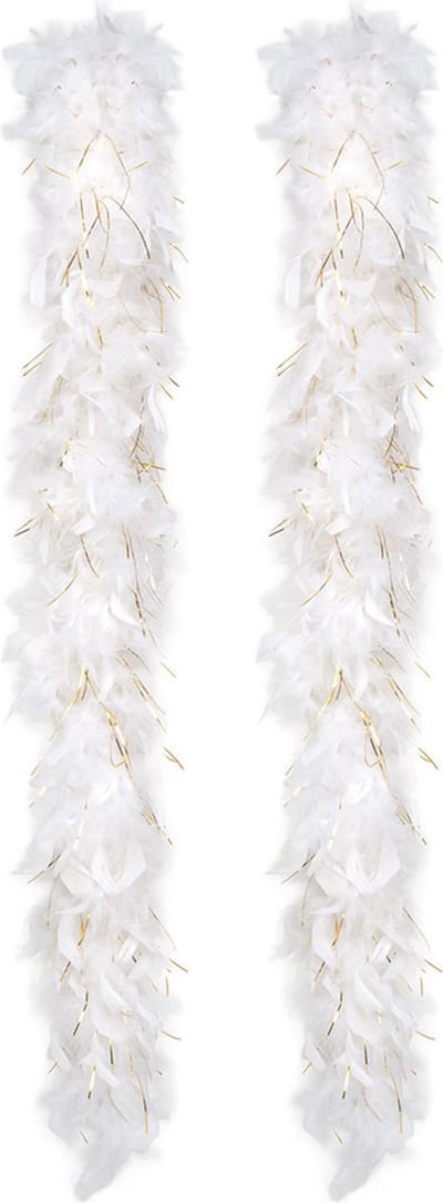 Boland Carnaval verkleed boa met veren - 2x - wit/goud - 180 cm - 50 gram - Glitter and Glamour