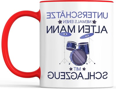Koffiemok met spreuk - Bekker drummer - Cadeau geven - Vaatwasmachinebestendig - 330 ml - Wit-rood