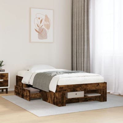 vidaXL - Bedframe - zonder - matras - hout - gerookt - eikenkleurig - 75x190 - cm