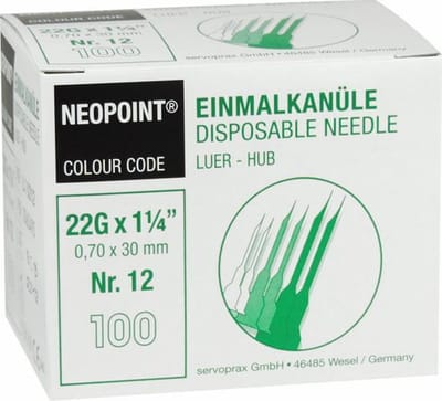 Neopoint Injectienaalden 22G x 1¼” (0.7 mm x 30 mm) zwart - 100 stuks