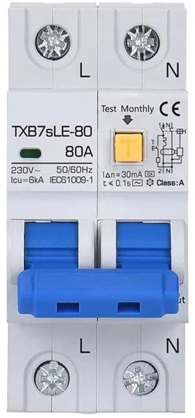 Aardlekschakelaar - Stroomonderbreker - Circuitbescherming - Snelle reactie - 30mA - Blauw