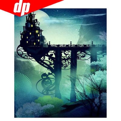 5D diamant borduurwerk cartoonbuilding DIY diamant schilderij foto volledige ronde diamant 20X30 black