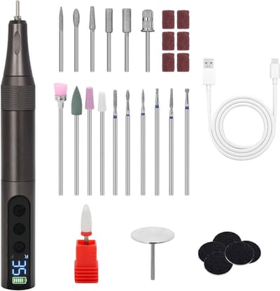 Peysaitr – Gelnagelboor - Draadloze nagelboor 20.000 tpm - Elektrische nagelverzorging Professionele nagelverzorgingsset - Elektrische nagelverzorgingsboor - Nagelverzorgingsset - Grijs