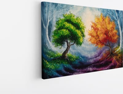 Saammp Canvas Schilderij - Goene en oranje boom - Landschap - Natuur - 45x30 - Foto op canvas - Wanddecoratie - Muurdecoratie Woonkamer - Slaapkamer decoratie - Canvas Print