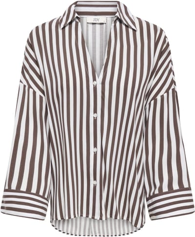 Jacqueline de Yong bruine dames blouse   Punt kraag   Regular fit   Geen zakken   Streep patroon   Knoopsluiting   Duurzaam   7/8 mouw Bruin XL