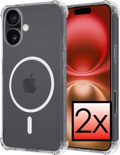 Hoesje - 2 Stuks - Geschikt voor Apple iPhone 16 - Magsafe Compatible - Sterk & Shockproof - Back Cover - Shock Proof Case - Telefoon Hoes - Transparant