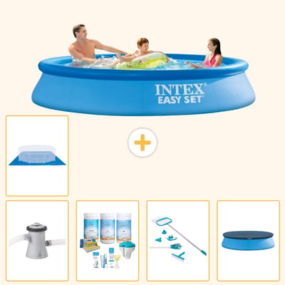 Intex Rond Opblaasbaar Easy Set Zwembad - 305 x 61 cm - Blauw - Inclusief Pomp - Onderhoudspakket - Schoonmaakset - Afdekzeil - Grondzeil - 6-delig