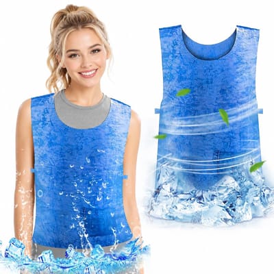 Koelvest blauw set van 2 stuks - unisex verkoelende werkkleding en fietsvest, langdurige waterkoeling, lichtgewicht en herbruikbaar voor buiten en werk