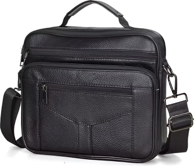 WoYoW® - Heren Lederen Schoudertas - Echt Rundleder - Grote Rits Messenger Bag - Koeienhuid Lederen Handtassen - Zwart 10