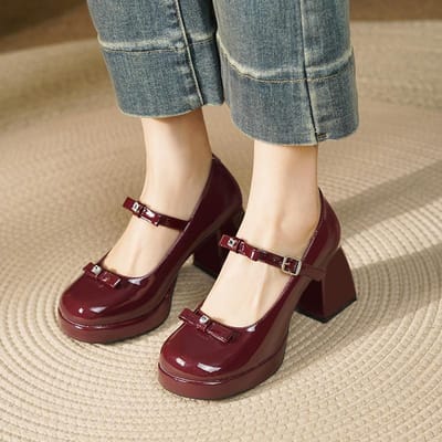 Echt Leer Hoge Hakken 7CM Temperament High-end en High-end Zonder Vermoeide Voeten Franse Mary Jane Damesschoenen Strik Lolita met Rok 39 gray