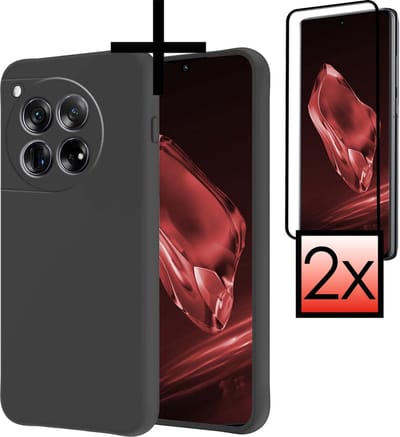 Hoesje - Met 2x Screenprotector - Geschikt voor OnePlus 12 - Sterk & Shockproof - Back Cover - Siliconen Case - Telefoon Hoes - Zwart