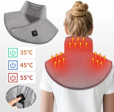 Elektrisch verwarmde schoudervullingen, nekondersteuning, met drie standen en warmtetherapie, warme sjaal Geschikt voor het ontspannen van schouders, nek en rug - grijs