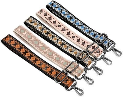 Verstelbare Tasriemen, 3.8 cm Breed, Verstelbare Lengte 75-130 cm, Ideaal voor Schoudertassen, Boho Stijl, Zwart met Gesp