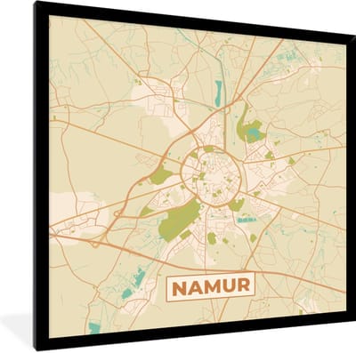Fotolijst incl. Poster - Kaart - Leuven - Stadskaart - Plattegrond - Vintage - 40x40 cm - Posterlijst
