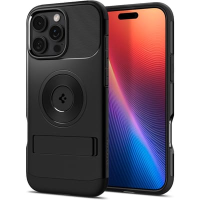 Spigen Slim Armor MagFit Hoesje Geschikt voor Apple iPhone 16 Pro | Back Cover Compatibel met MagSafe | met Standaard | Air Cushion technologie | Zwart