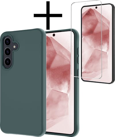 Hoesje - Met Screenprotector - Geschikt voor Samsung Galaxy A55 - Sterk & Shockproof - Back Cover - Siliconen Case - Telefoon Hoes - Donkergroen