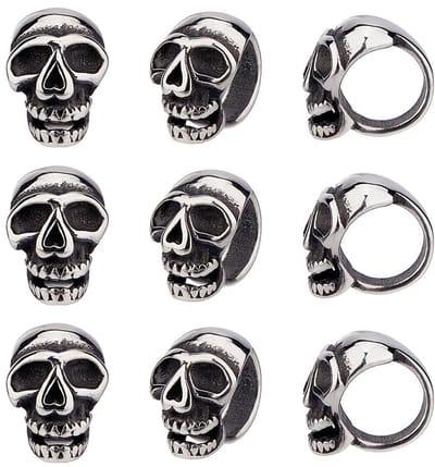 Dailygoods- Schedel Kralen 10 Stuks - Roestvrij Stalen Kralen - Antiek Zilveren Spacer Kralen - Groot Gat 9 mm - Halloween Sieraden - 13 mm Grootte