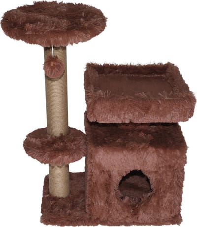Topmast Krabpaal Fluffy Langhaar - Malmö - Bruin - 72 x 39 x 87 cm - Made in EU - Krabpaal voor Katten - Met Kattenhuis - Sterk Sisal Touw