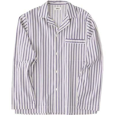 Tekla Unisex Poplin, Pyjamas Shirt Lido Stripes Maat: XXS | Nachtmode Outlet | Unisex | Wit