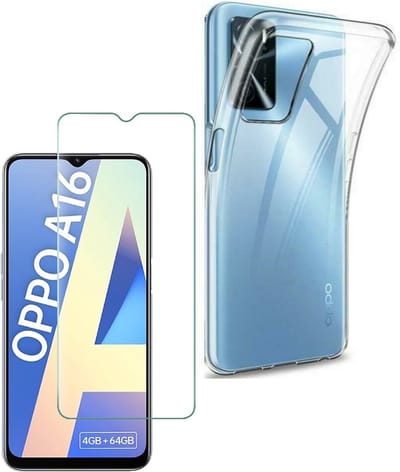 Backcover Hoesje Geschikt voor: Oppo A16 / A16s en A54s Transparant TPU Silicone Soft Case + 1X Tempered Glass Screenprotector