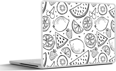 Laptop sticker - 11.6 inch - Aardbei - Kiwi - Patronen - Zwart - Wit - 30x21cm - Laptopstickers - Laptop skin - Cover