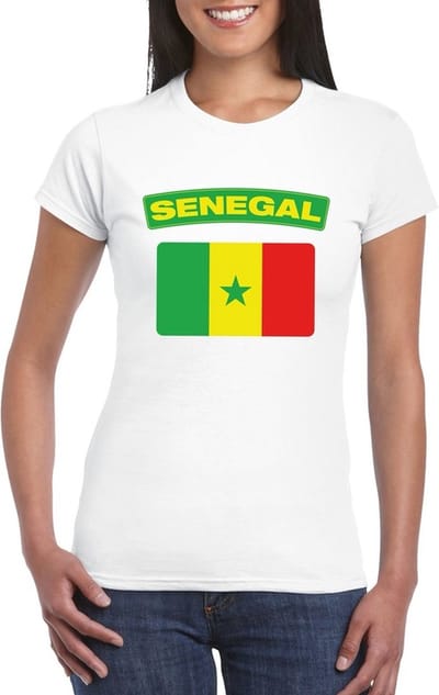 Vlag Senegal t-shirt - wit - met vlag van het land print - voor dames - korte mouwen - supporters S