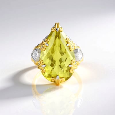 Cavill - Zilveren Ring - 925 Sterling Zilver met Ouro Verde Kwarts 19,38 ct - Peervormig Schaakbord - Luxe Quartz Sieraad met Cambodjaanse Zirkonia