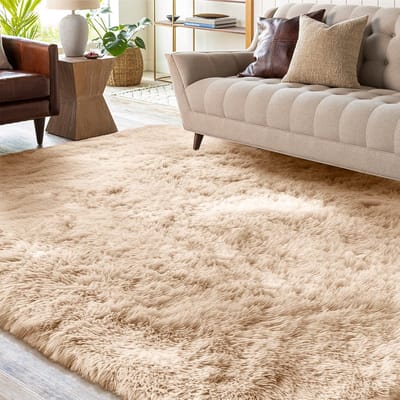 Azomor® Zacht en Wasbaar Hoogpolig Tapijt in Beige voor Woonkamer en Slaapkamer