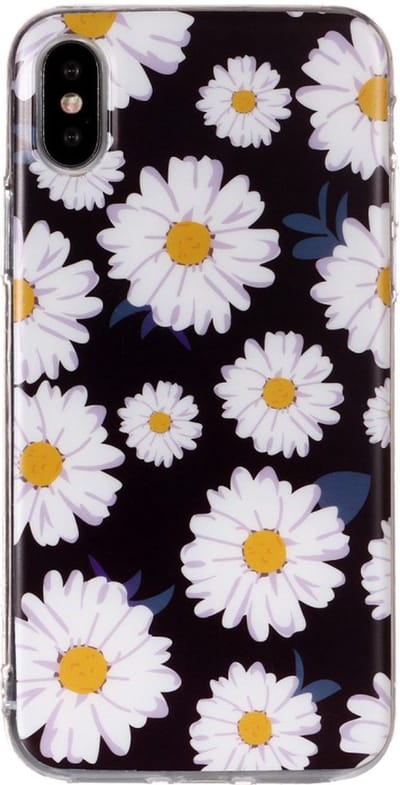 Peachy Prachtige Bloemen TPU hoesje geschikt voor iPhone X XS - Madeliefjes zwart