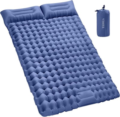 Ultralichte Zelfopblazende Slaapmat voor 2 Personen, 200 x 135 cm, Isolatie, Opblaasbare Luchtmatras, Inclusief Voetpomp en Kussen, Vouwbare Slaapmat in Marineblauw