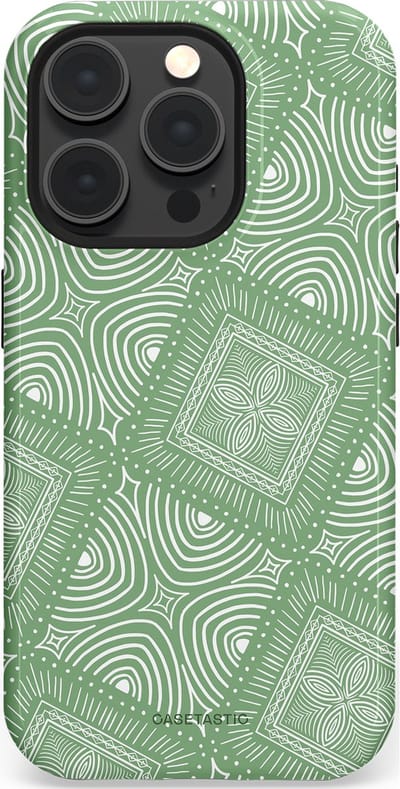 Casetastic Hoesje Geschikt voor Apple iPhone 15 Pro Magsafe - Stijlvolle Beschermende Duo-layer Case - Groene Mandala