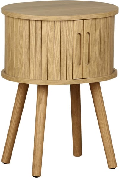 sweeek - Ovale nachtkastje 2 schuifdeuren verzonken handgrepen, geribbeld houteffect, l40 x l34 x h54,8cm