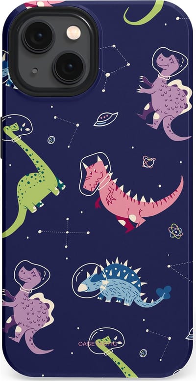 Casetastic hoesje geschikt voor Apple iPhone 13 - MagSafe - Dubbellaagse bescherming - Rex in de ruimte - Fashion Case - Donkerblauw Donkergrijs