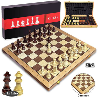 Ultra Handmade Chess - Schaakbord XXL 52CM Speelbord - Ambachtelijke 2-in-1 Schaak- en Damspel