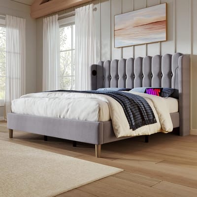 Tweepersoons gestoffeerd bed 180x200 cm met USB-C Oplaadpoort en Opbergruimte