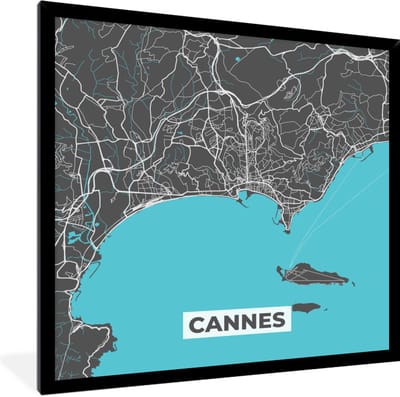 Fotolijst incl. Poster - Stadskaart - Plattegrond - Cannes - Frankrijk - Kaart - 40x40 cm - Posterlijst