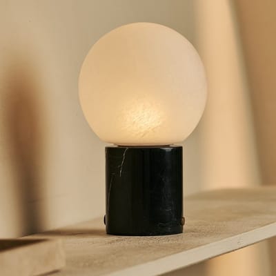 Tavellio Metsu Draadloze Tafellamp – Nero Marquina Marmer en Glas – Tot 100 uur – H24 – Zwart