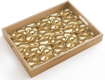 Dienblad hout 40x30 cm - Schootdienblad - Abstract - Modern - Goud - Borrelplank rechthoek - Plateau dienbladen