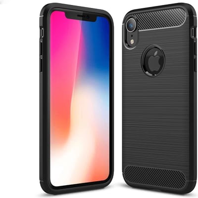 Peachy Brushed Carbon Armor TPU Case geschikt voor iPhone XR - Zwart