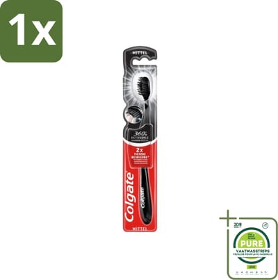 1 x Colgate - Tandenborstel - Charcoal Black 360 Medium - Zwart - 1 Tandenborstel - Tandenborstel - Houtskool - Tandenborstel Houtskool - Mondverzorging - Tandenborstel 360