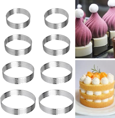 8pcs Dessert Moulds, Cake Moulds, 430 Stainless Steel, Baking Rings with Ventilation Holes, Crumpet Rings for DIY Cake - ShopVlot