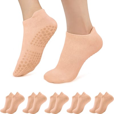 5 paar antislip yogasokken voor dames - Pilates yoga antislipsokken - antislip sokken met stippen voor indoor fitness - ademende mesh sportsokken voor dames - geschikt voor fitness, ballet, dans, yoga en thuisworkouts